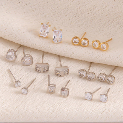 Geometric Diamond Stud Earrings 925 Sterling Silver Lightweight Luxury