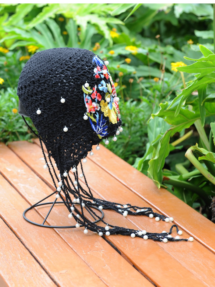 Ethnic Style Embroidered Knitted Hat Women'S Spring And Summer Versatile Ear Protection Hat