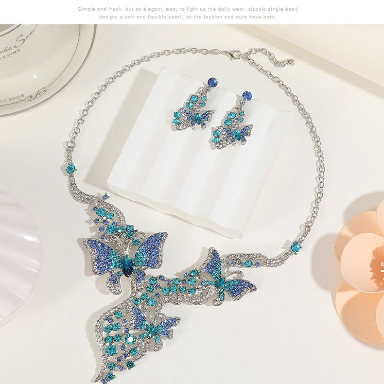 Fashionable Butterfly Necklace Set with Earrings - Alloy Jewelry for Women
