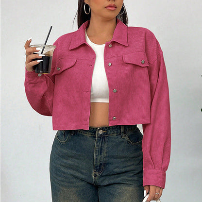 Casual Solid Color Jacket For Plus Size Women