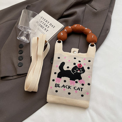 Trendy Knitted Crossbody Phone Bag Cute Cartoon Design