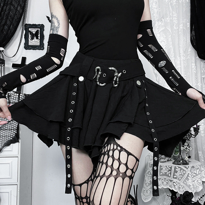 Gothic Style Asymmetrical Metal Half Skirt