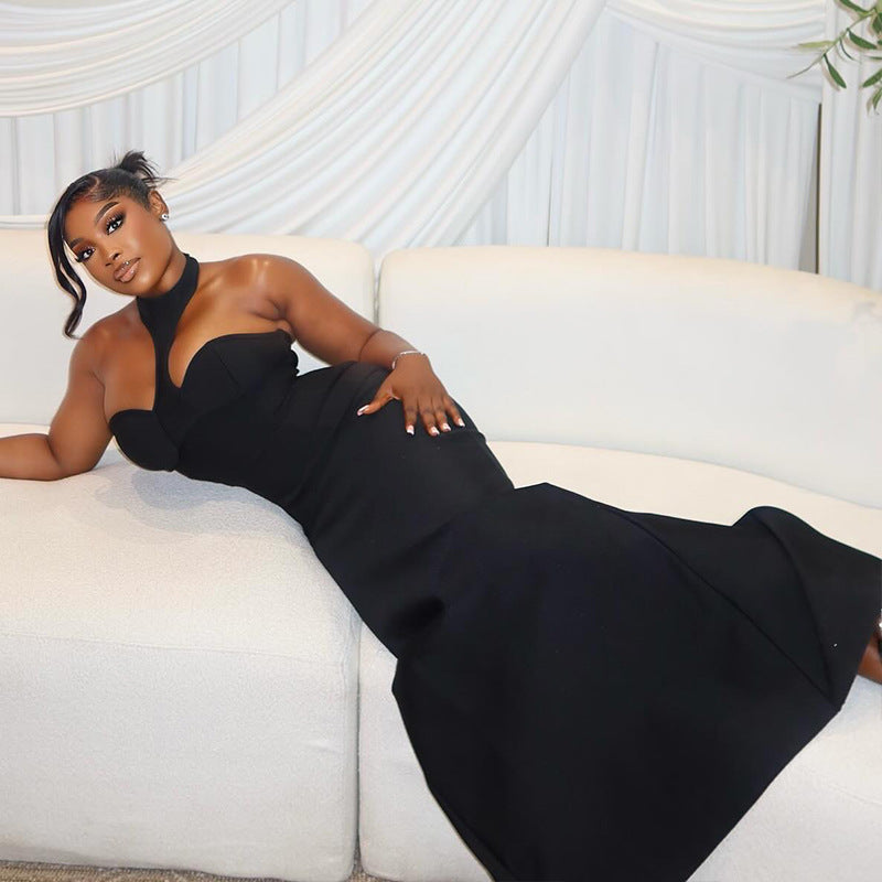 Elegant Women'S Sleeveless Bodycon Maxi Dress In Black