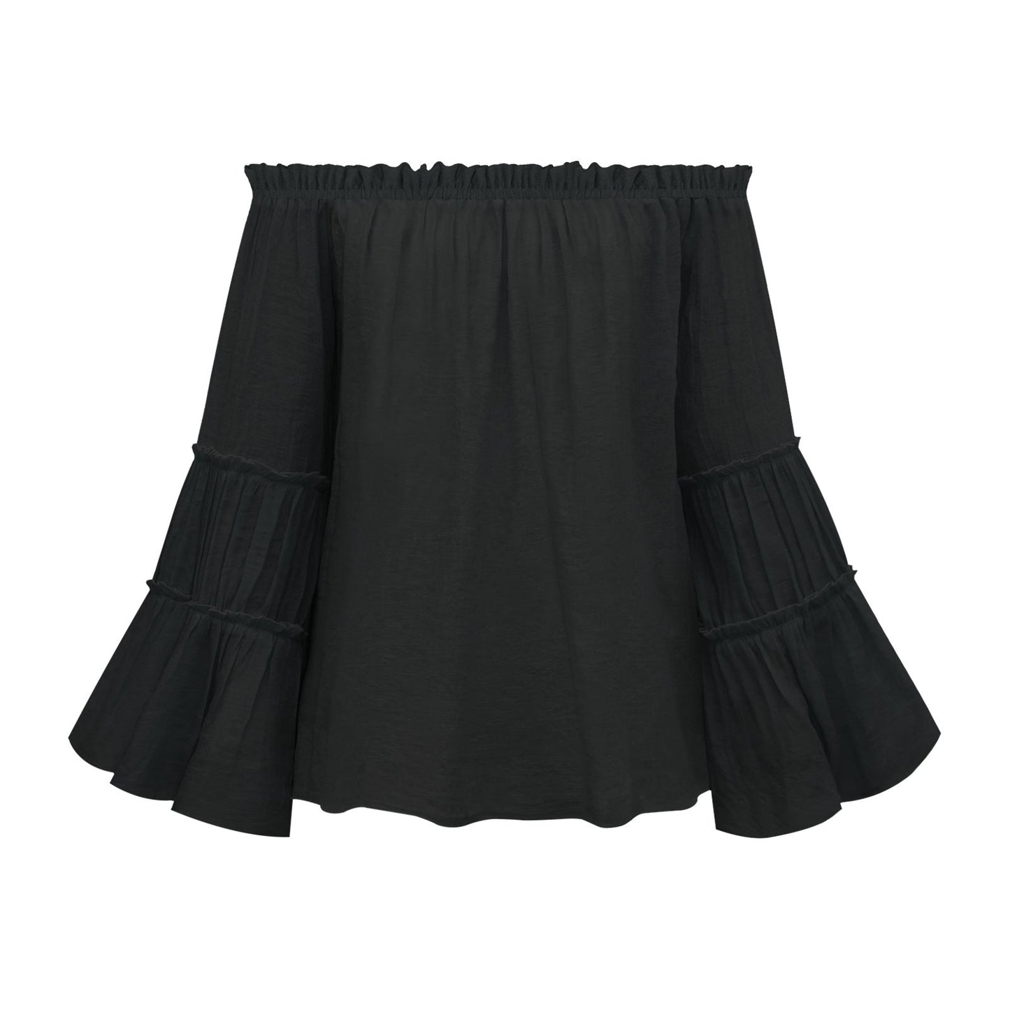 Spring/Summer Solid Color Sexy Fashion Loose Slub Cotton Flare Sleeves French Chic Top T-Shirt