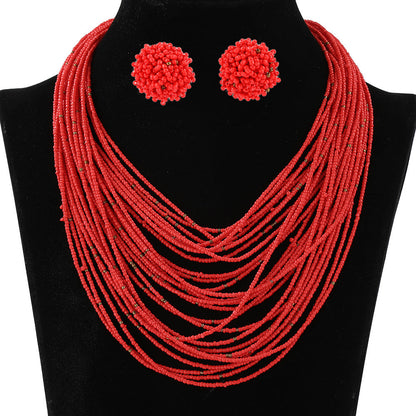 Bohemian Layered Bead Necklace and Earring Set Vintage Style Women's Jewelry
