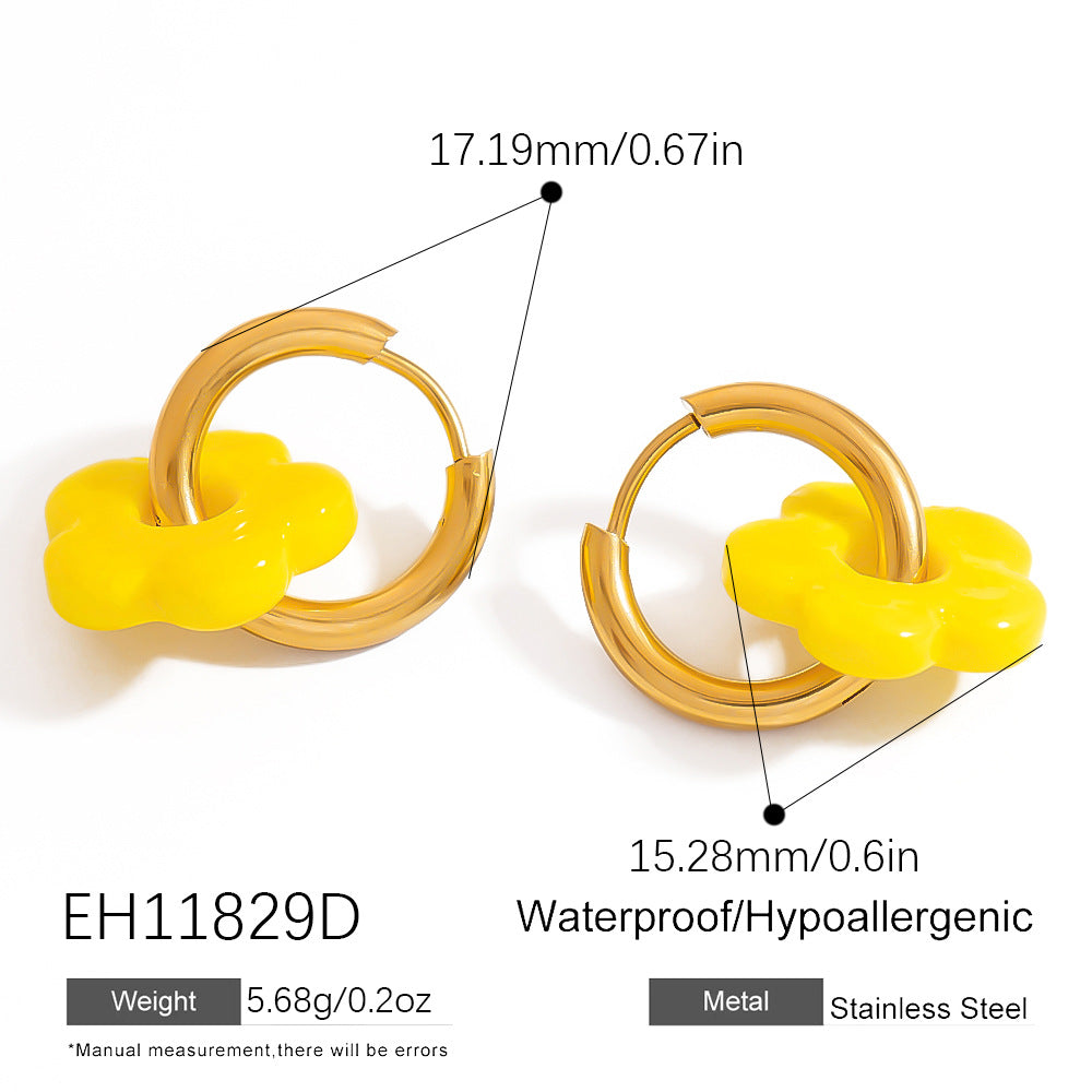Colorful Flower Stainless Steel Earrings with 18K Gold Plating