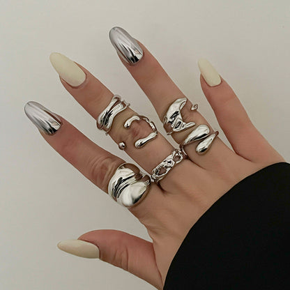 Fashionable Metal Liquid Lava Open Ring Set Geometric Style