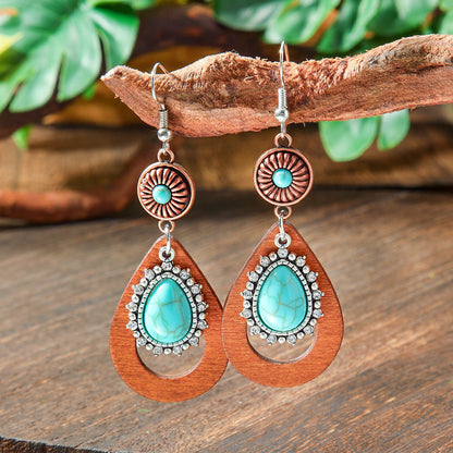 Bohemian Style Turquoise Earrings Set Oval Tassel Dangle Jewelry