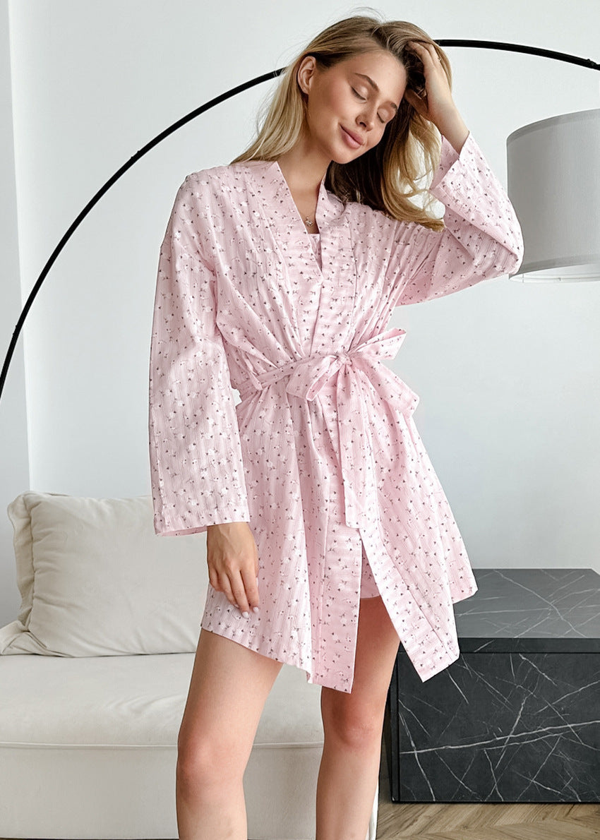 3 Piece Cotton Ruffle Lounge Pajama Set