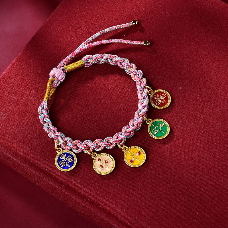 Tibetan Handwoven Colorful Five Way God Of Wealth Bracelet Rope Tangka God Of Wealth Green Tara Zakiram Bracelet