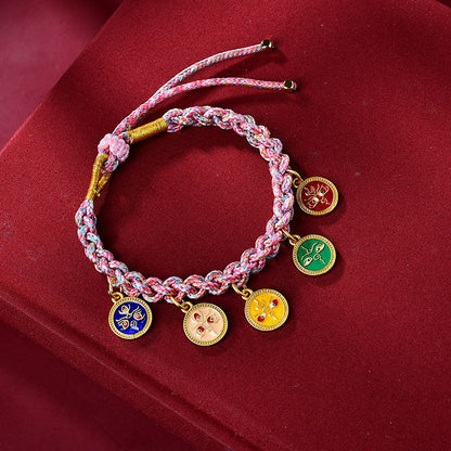 Tibetan Handwoven Colorful Five Way God Of Wealth Bracelet Rope Tangka God Of Wealth Green Tara Zakiram Bracelet