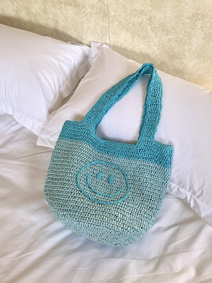 Smiley Face Knitted Mini Tote Bag Handmade Bohemian Style