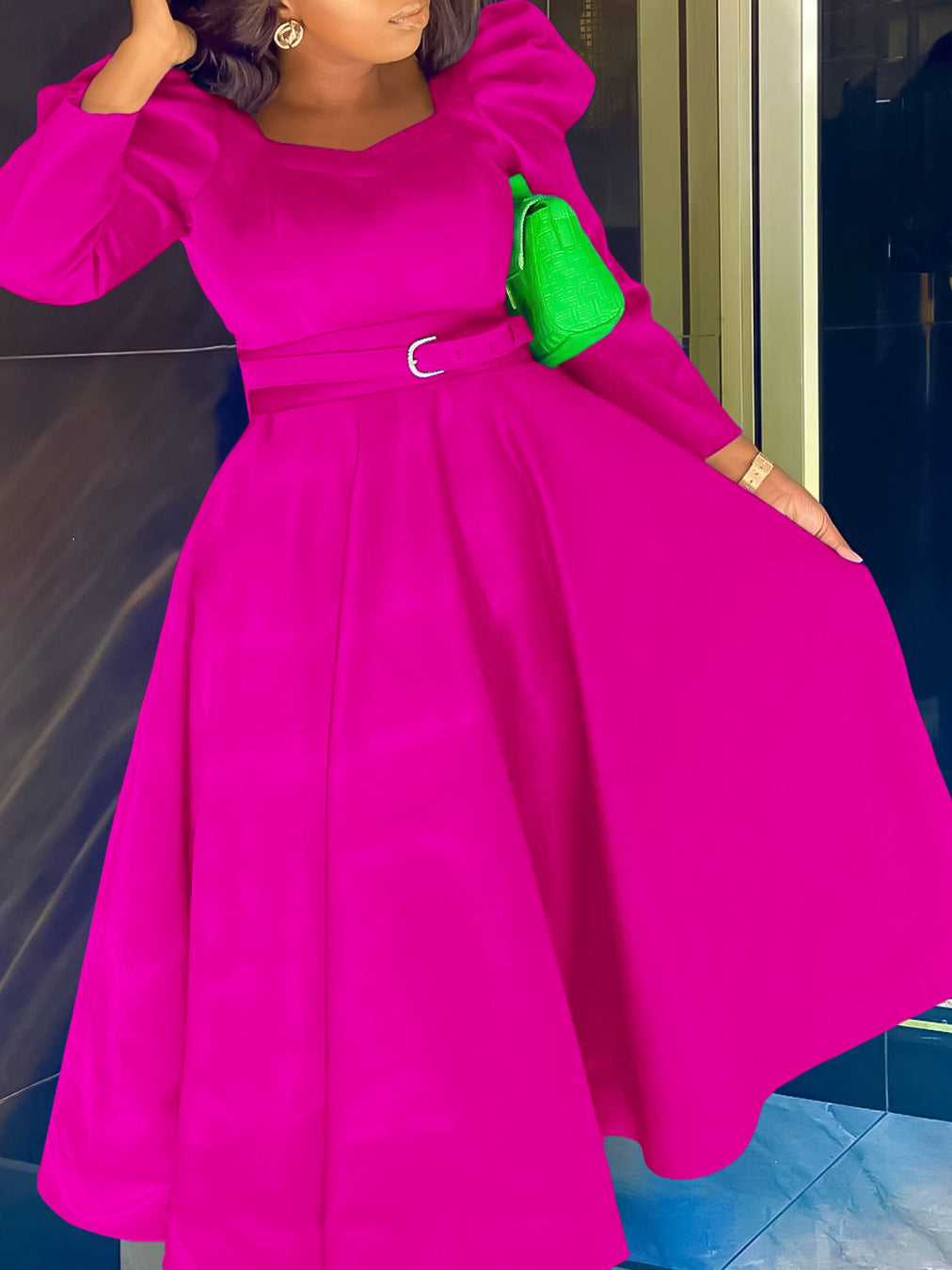 Fashionable Elegant A-Line Dress With Puff Sleeves