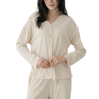 V-Neck Long Sleeve Pajama Set With Wide Leg Pants