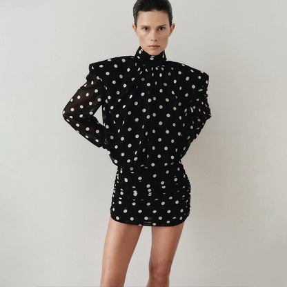Elegant Polka Dot High Neck Bodycon Mini Dress