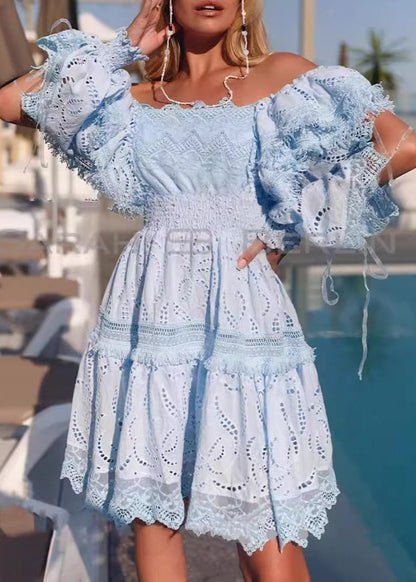 Puff Sleeve Cotton Broderie A-Line Mini Dress