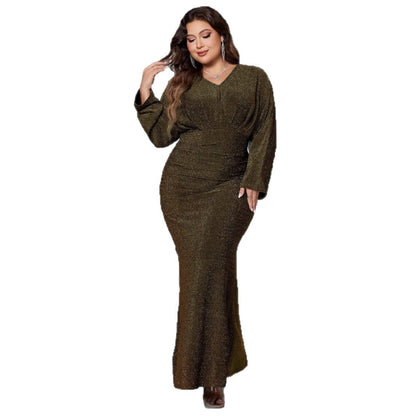 V-Neck Long Sleeve Mermaid Evening Dress In Sparkling Colors