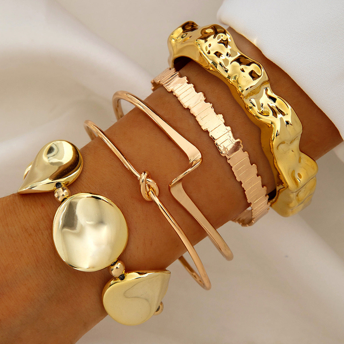 Layered Geometric Statement Cuff Bracelet Set
