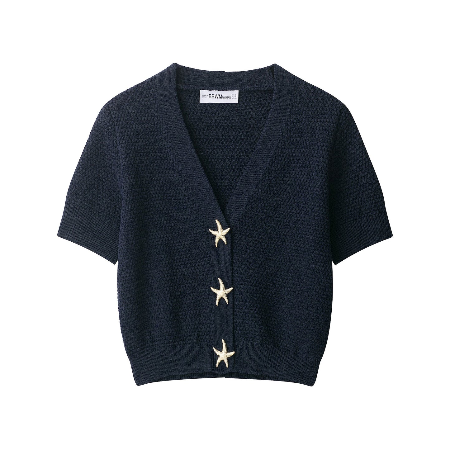 Trendy V-Neck Short Sleeve Knit Cardigan