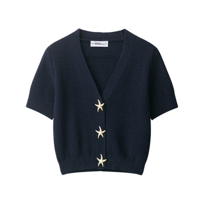 Trendy V-Neck Short Sleeve Knit Cardigan