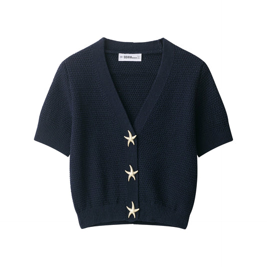 Trendy V-Neck Short Sleeve Knit Cardigan