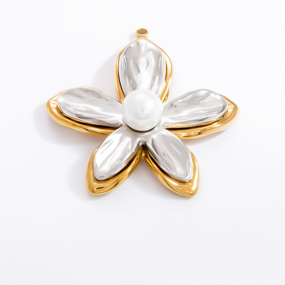 Floral Starfish 18K Gold Plated Stainless Steel Pearl Pendant Necklace