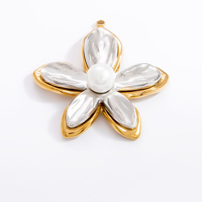 Floral Starfish 18K Gold Plated Stainless Steel Pearl Pendant Necklace