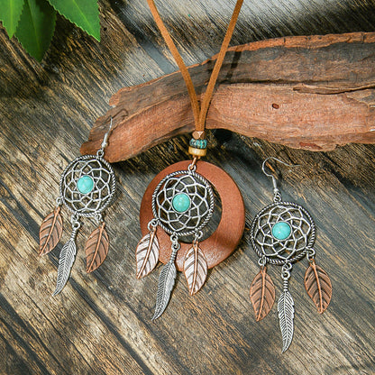 Bohemian Vintage Alloy Pendant Necklace With Spider Web Dreamcatcher