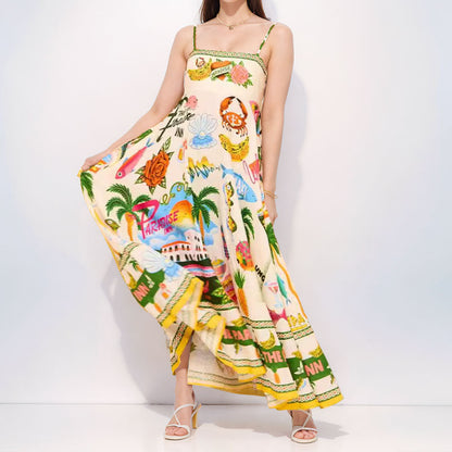 Floral Print Maxi Dress with High Waist for Casual Wear