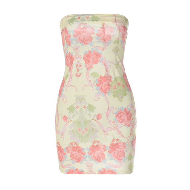Fresh Floral Print Bodycon Dress in Milk Silk