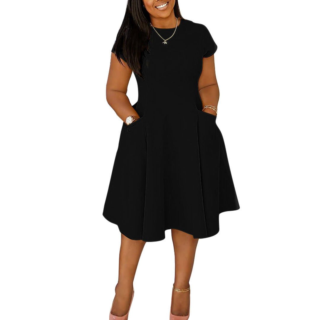 Casual A-Line Pocket Dress With Round Neck