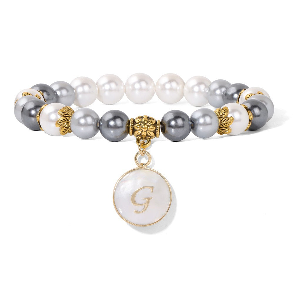Letter Shell Pendant Pearl Beaded Bracelets