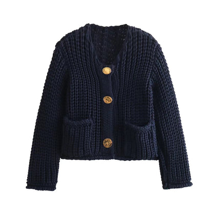 Chunky Knit V-Neck Button Down Crop Cardigan