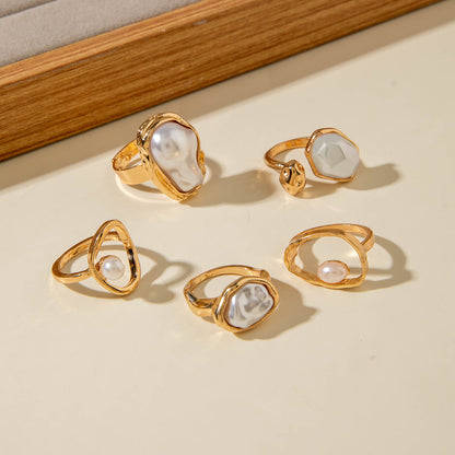 Stylish Geometric Pearl Ring Set Alloy Adjustable Fashion Ring