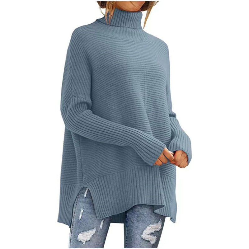 Trendy Turtleneck Batwing Sleeves Knitted Sweater