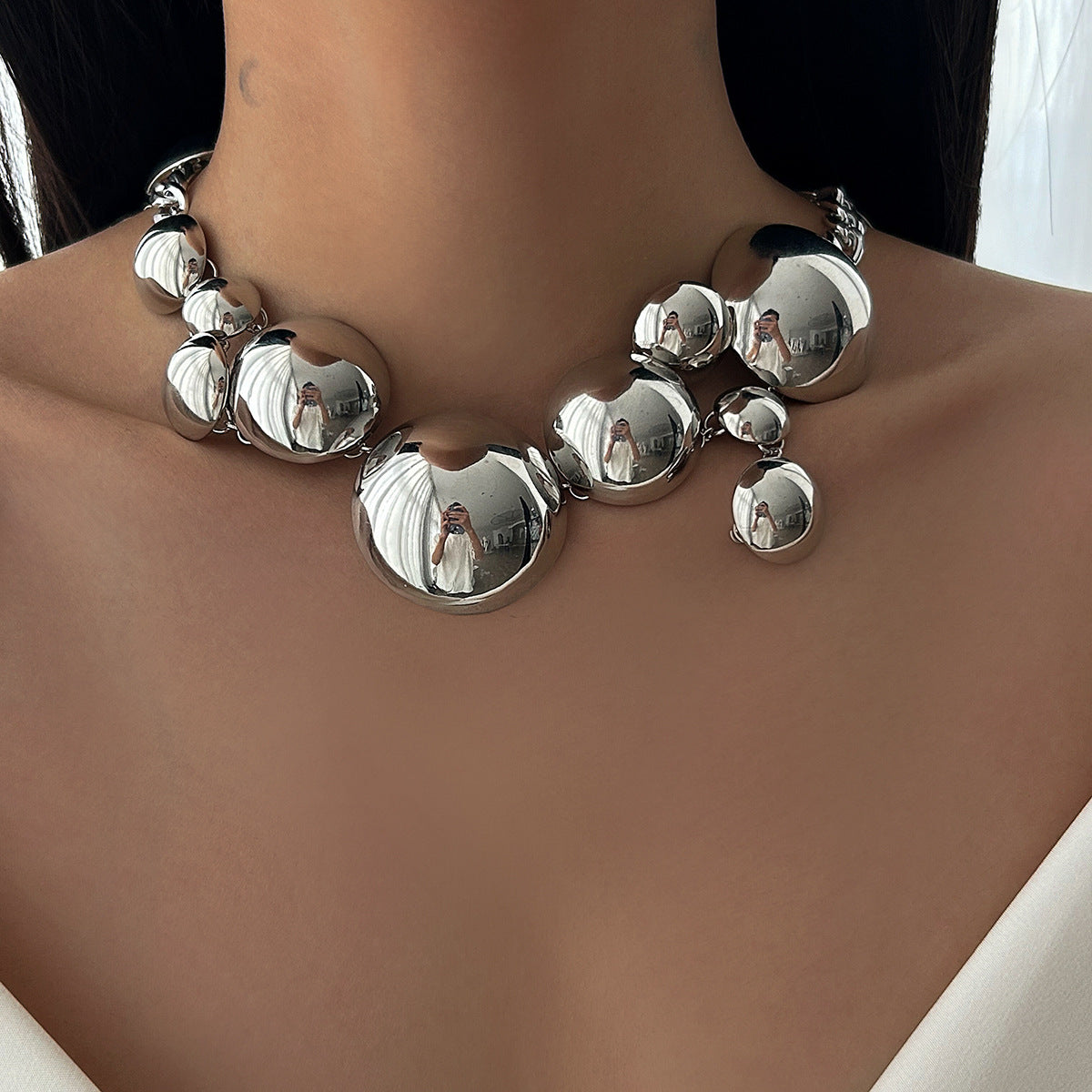 Trendy Geometric Metal Pendant Necklace And Bracelet Set