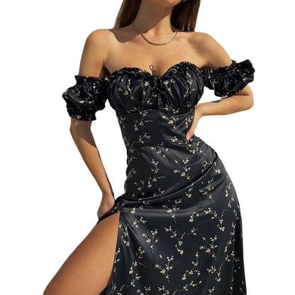 Floral Print Cold Shoulder Maxi Dress Elegant Casual Style