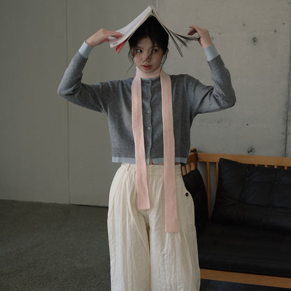 Solid Color Knitted Wool Blend Scarf for Women