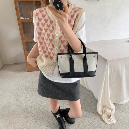 Heart Pattern Knitted Sleeveless Vest Casual Layering Sweater