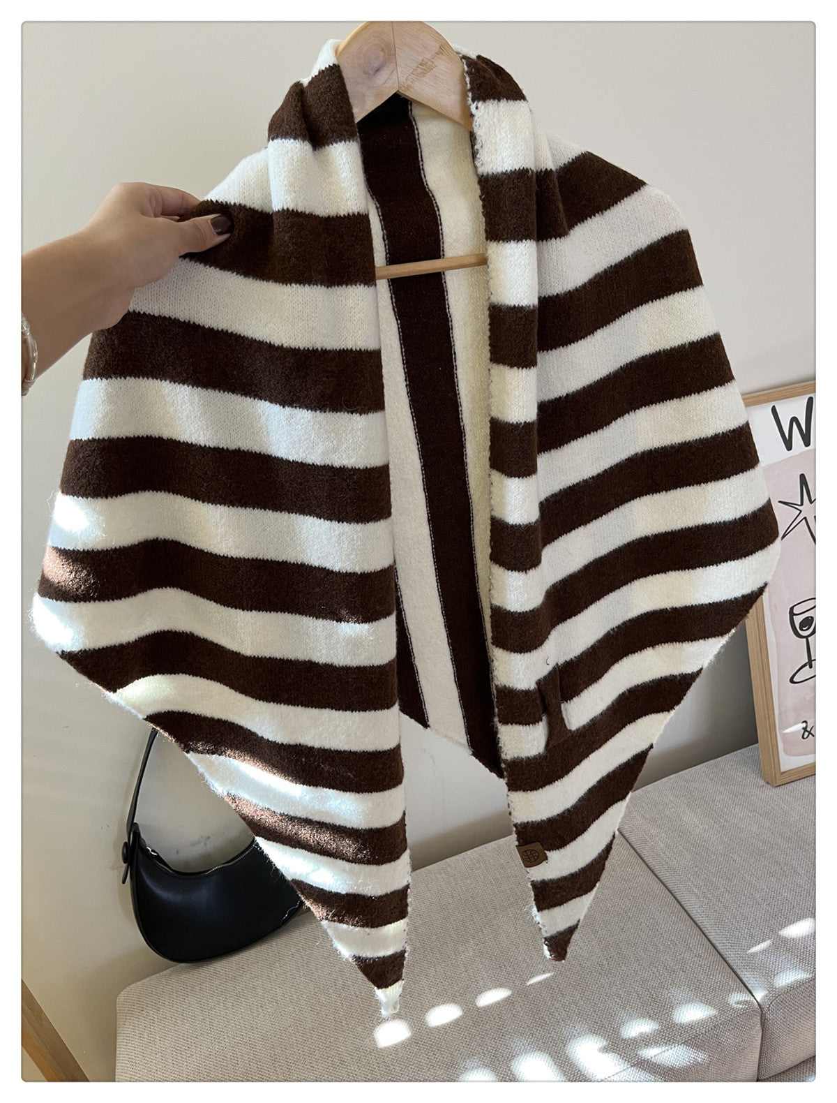 Simple Wool Blend Striped Triangle Winter Scarf
