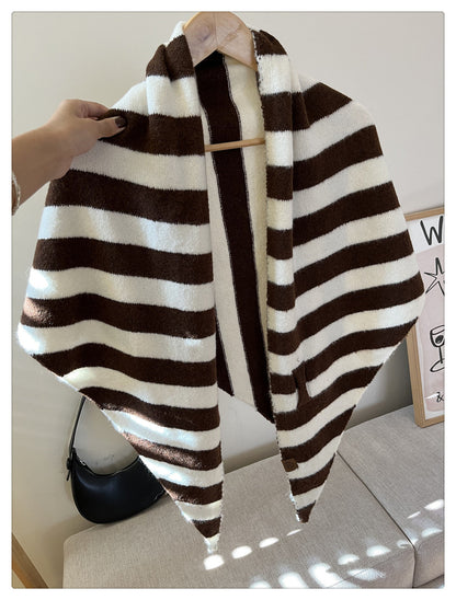 Simple Wool Blend Striped Triangle Winter Scarf