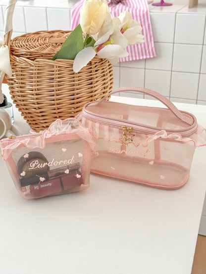 Trendy Ruffled Organza Makeup Bag Portable Versatile Storage