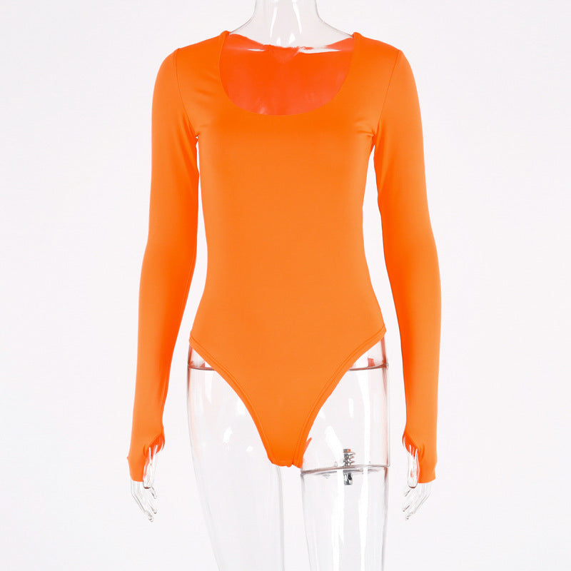 Stylish Orange Long Sleeve Bodysuit Comfortable Fit