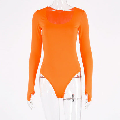 Stylish Orange Long Sleeve Bodysuit Comfortable Fit