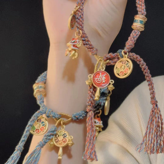 Tibetan Thangka Woven Hand Rope Ethnic Style Lucky Hand Strand Light Luxury Small And Exquisite Retro Women'S Bracelet