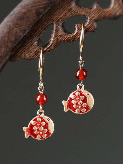 Antique Red Earrings With Cheongsam Retro Temperament Joker Jade Sterling Silver Ethnic Vintage Style Earrings