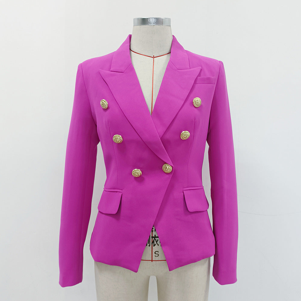 Double-Breasted Blazer With Metal Lion Head Button