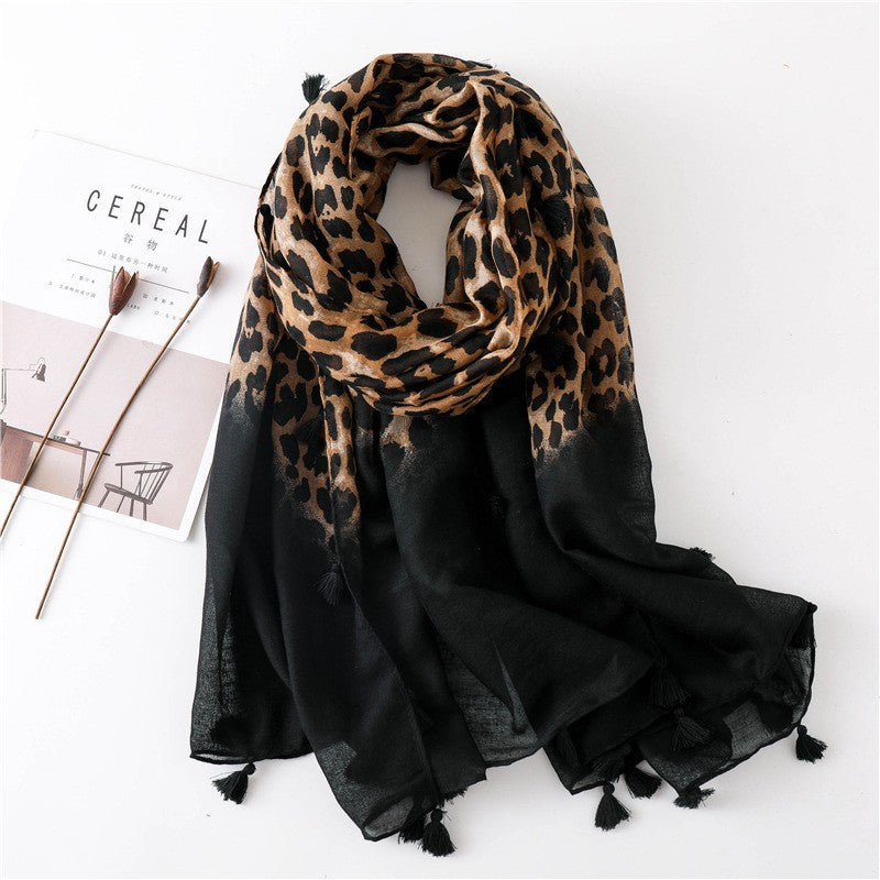 Classic Leopard Print Spring, Autumn, And Winter Long Versatile Cotton And Linen Scarf Dual Purpose Shawl