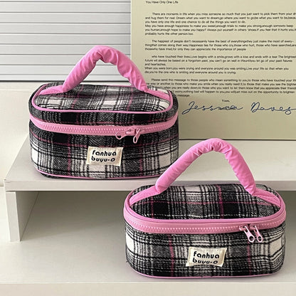 Color Block Woolen Makeup Bag Large Capacity Travel Portable Storage Pouch