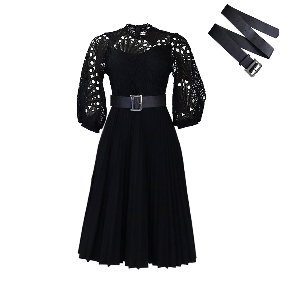 Elegant Lace Pleated Dress All-Season Casual Dress